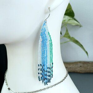 Boho Chic Beaded Fringe Cascade Shoulder Duster Dangle Earrings 4"